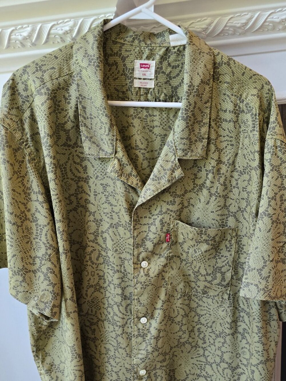 Levis Button Down Shirt Mens XXL Relaxed Fit Green Geometric Print